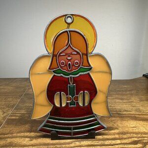 Christmas Angel Stained Glass Tea Light Unbreakable Fibre Candle Holder Taiwan